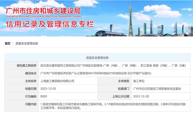 武汉凌云建筑装饰工程广州总部基地存管理问题上海建工等被公示(图1)