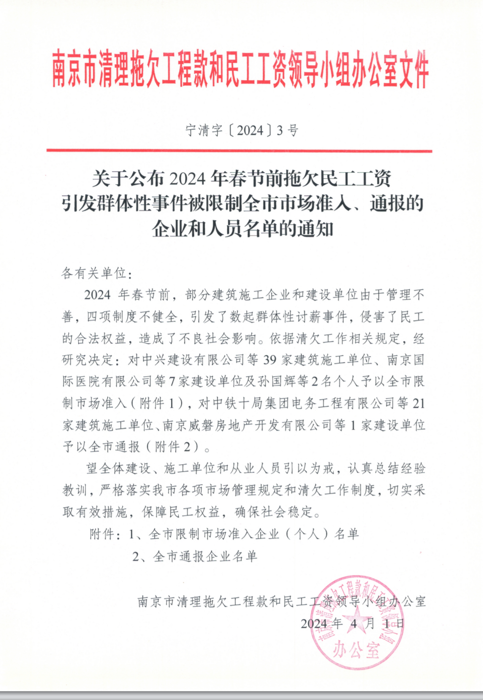 中兴建设、中建东方装饰有限公司、远洋国际建设等企业被南京限制市场准入(图1)